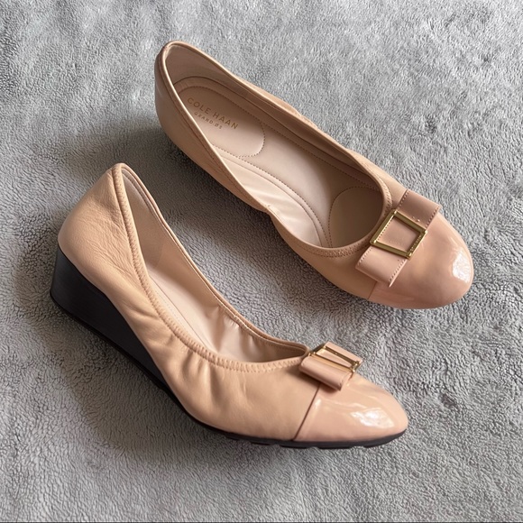 Cole Haan Shoes - Cole Haan Emory Bow Wedge Ballerina Leather Grand OS Nude Blush Cream Sz 10